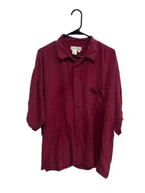 Naked Silk XL Mens Burgundy Button Up Shirt Silk Relaxed Fit Minimalist Vintage